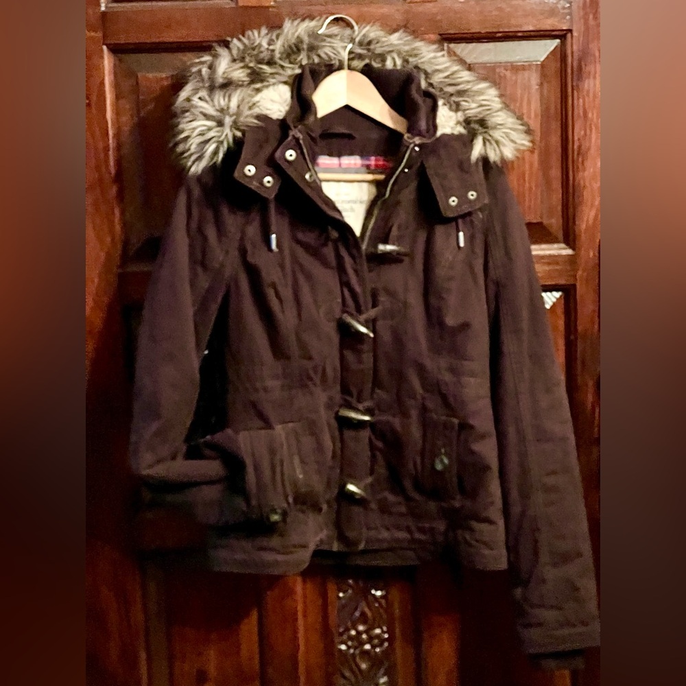 EUC Abercrombie & Fitch dark chocolate brown winter jacket parka size M - Picture 12 of 16
